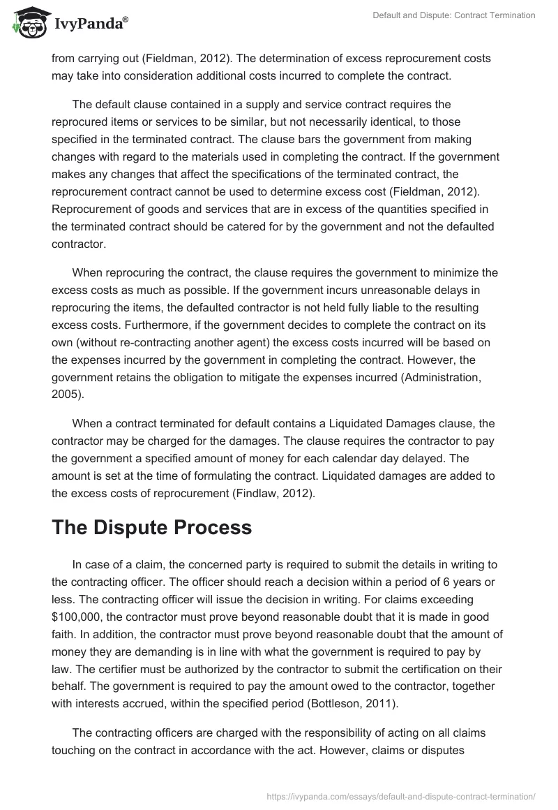 Default and Dispute: Contract Termination. Page 4