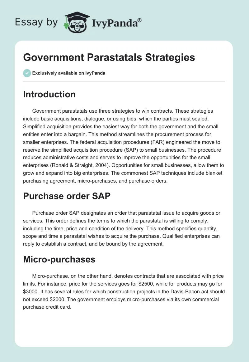 Government Parastatals Strategies. Page 1