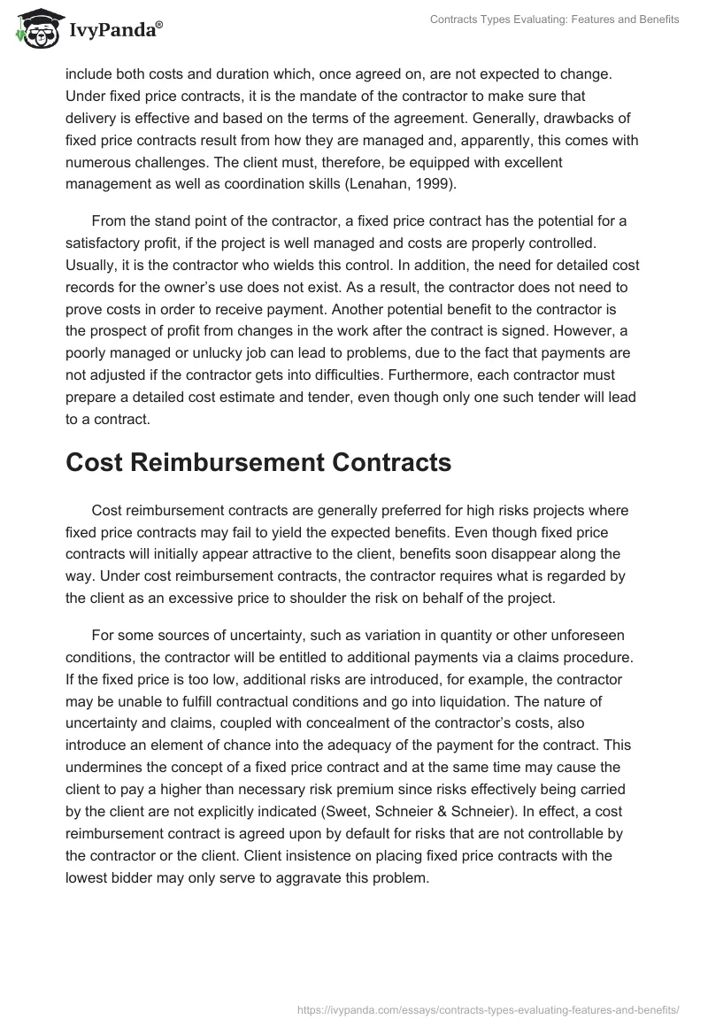 Contracts Types Evaluating: Features and Benefits. Page 2