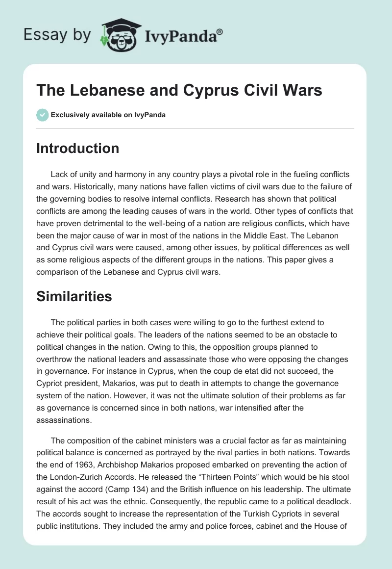 The Lebanese and Cyprus Civil Wars. Page 1