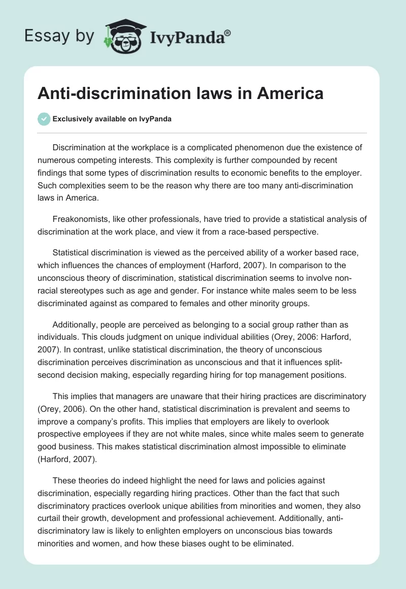 Anti-discrimination laws in America. Page 1