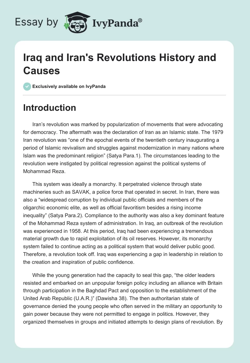 Iraq and Iran's Revolutions History and Causes. Page 1