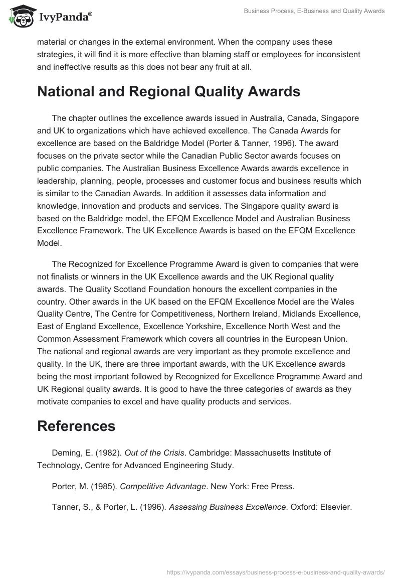 Business Process, E-Business and Quality Awards. Page 3