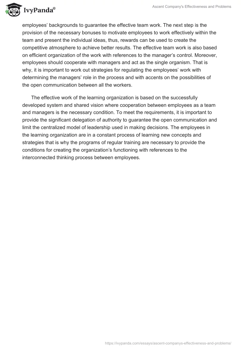 Ascent Company's Effectiveness and Problems. Page 2