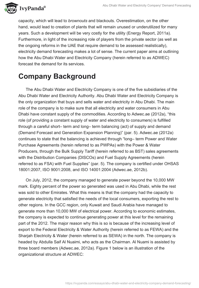 Abu Dhabi Water and Electricity Company' Demand Forecasting. Page 2