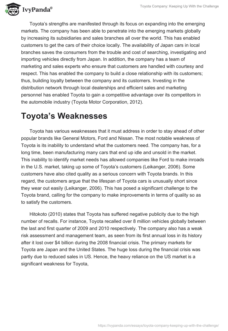 Toyota Company: Keeping Up With the Challenge. Page 3