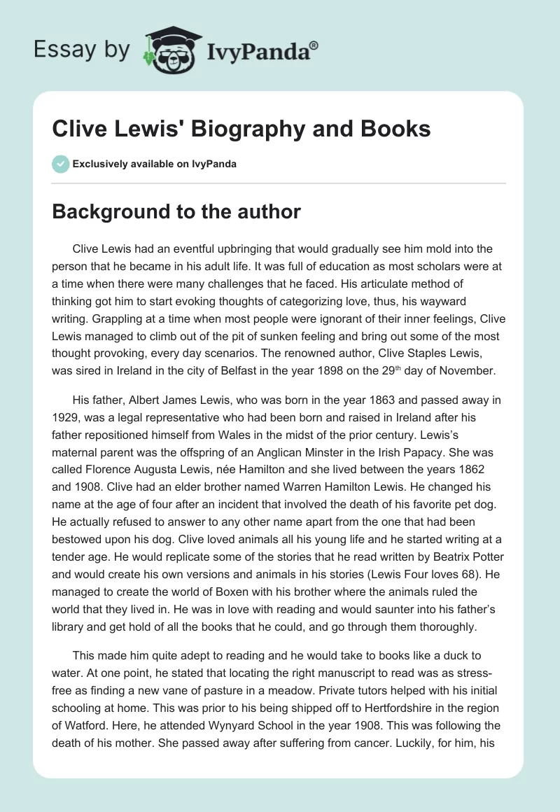 Clive Lewis' Biography and Books. Page 1