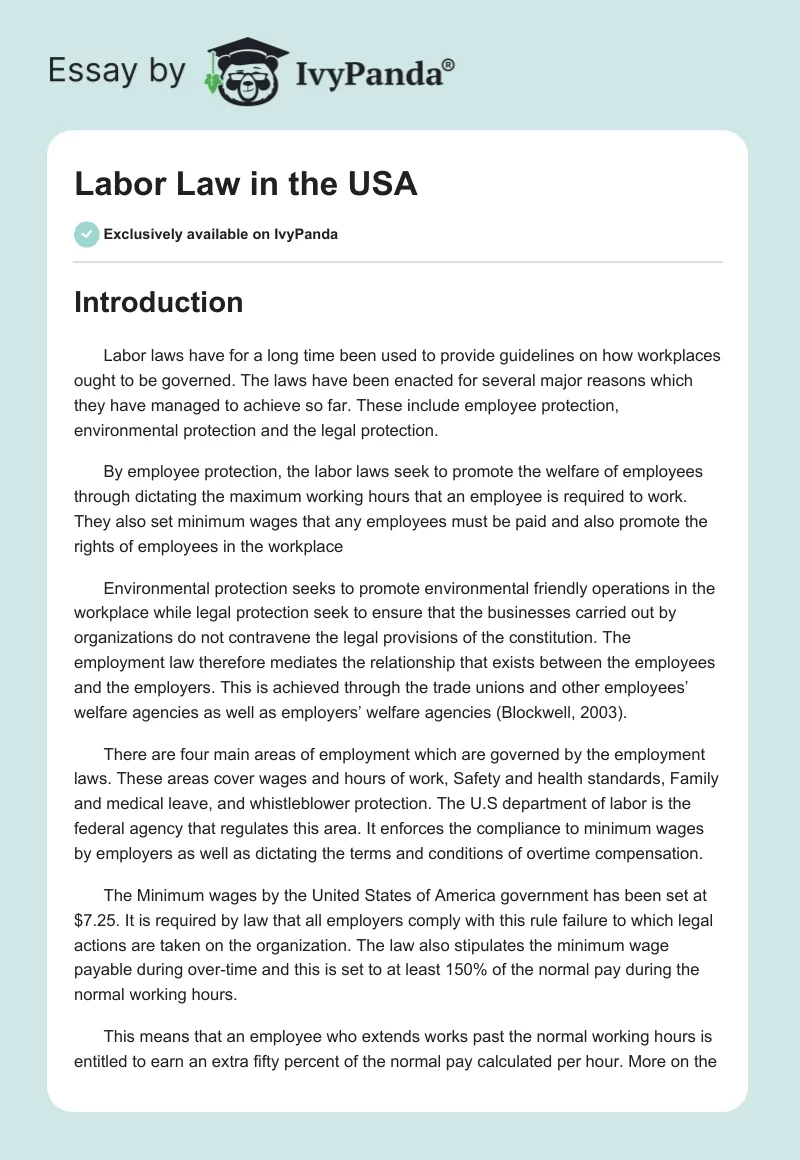 Labor Law in the USA. Page 1
