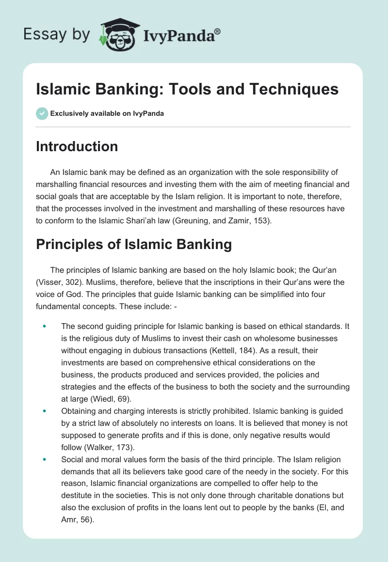 Islamic Banking: Tools and Techniques. Page 1