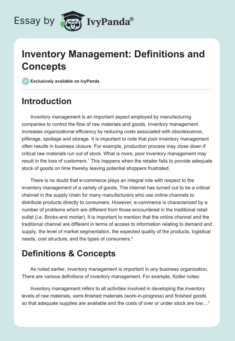 Inventory Management: Definitions and Concepts. Page 1