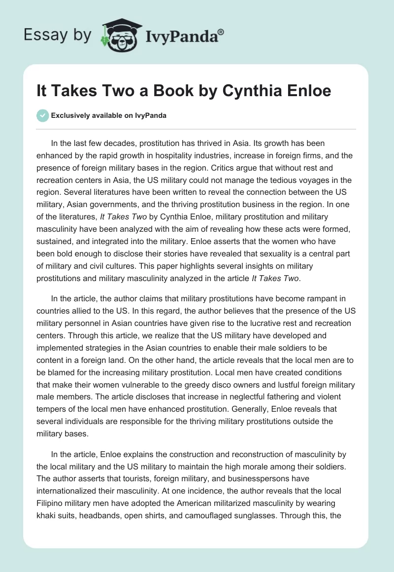 "It Takes Two" a Book by Cynthia Enloe. Page 1
