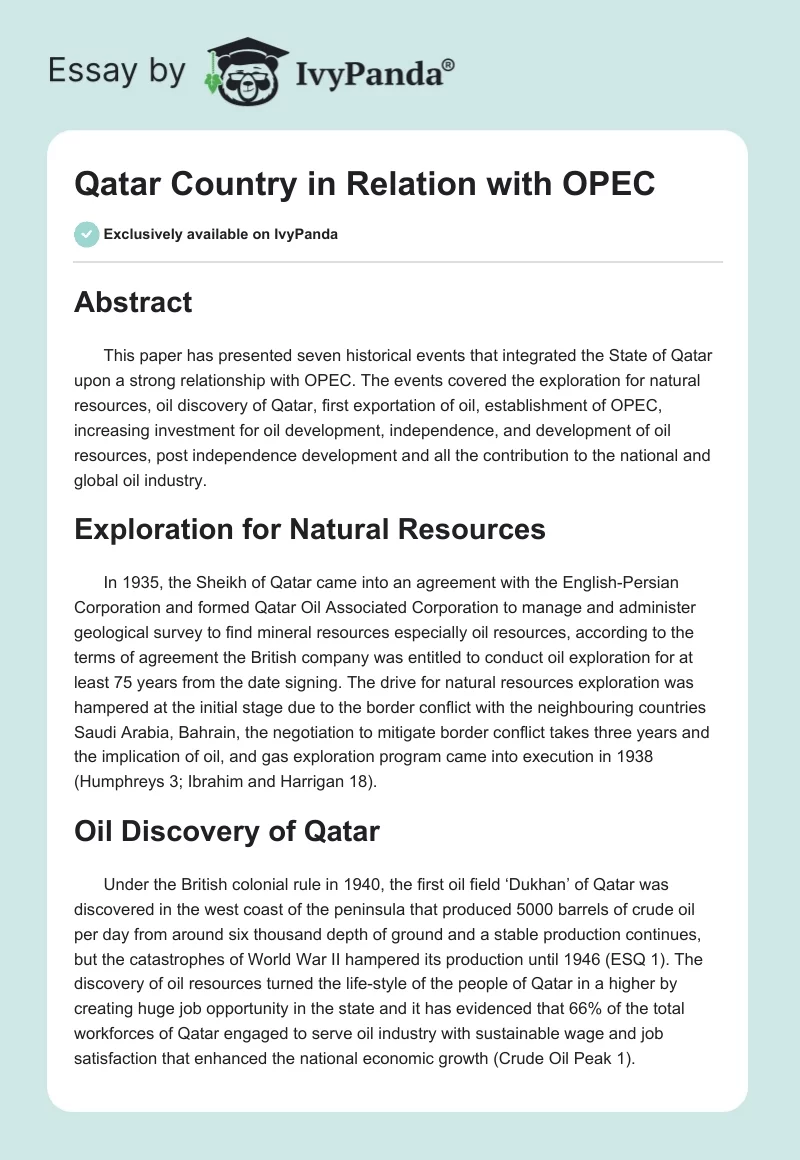 Qatar Country in Relation with OPEC. Page 1