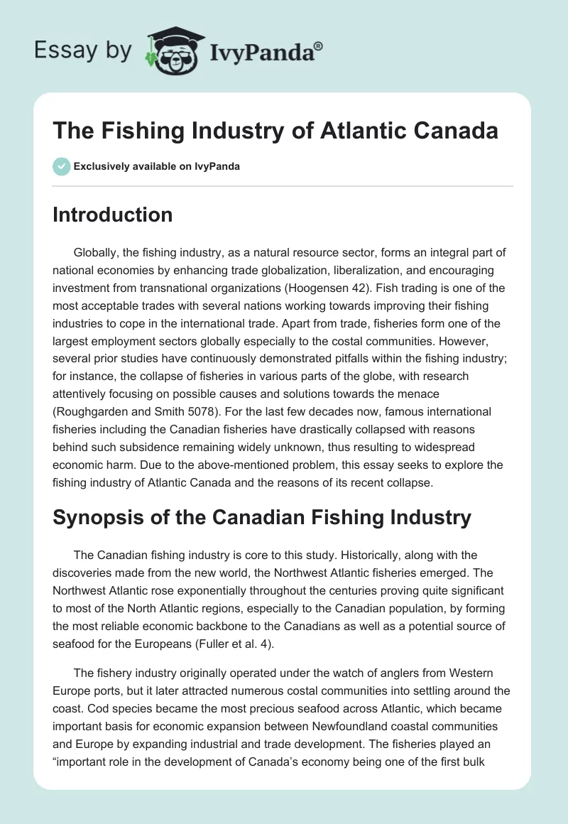 The Fishing Industry of Atlantic Canada. Page 1