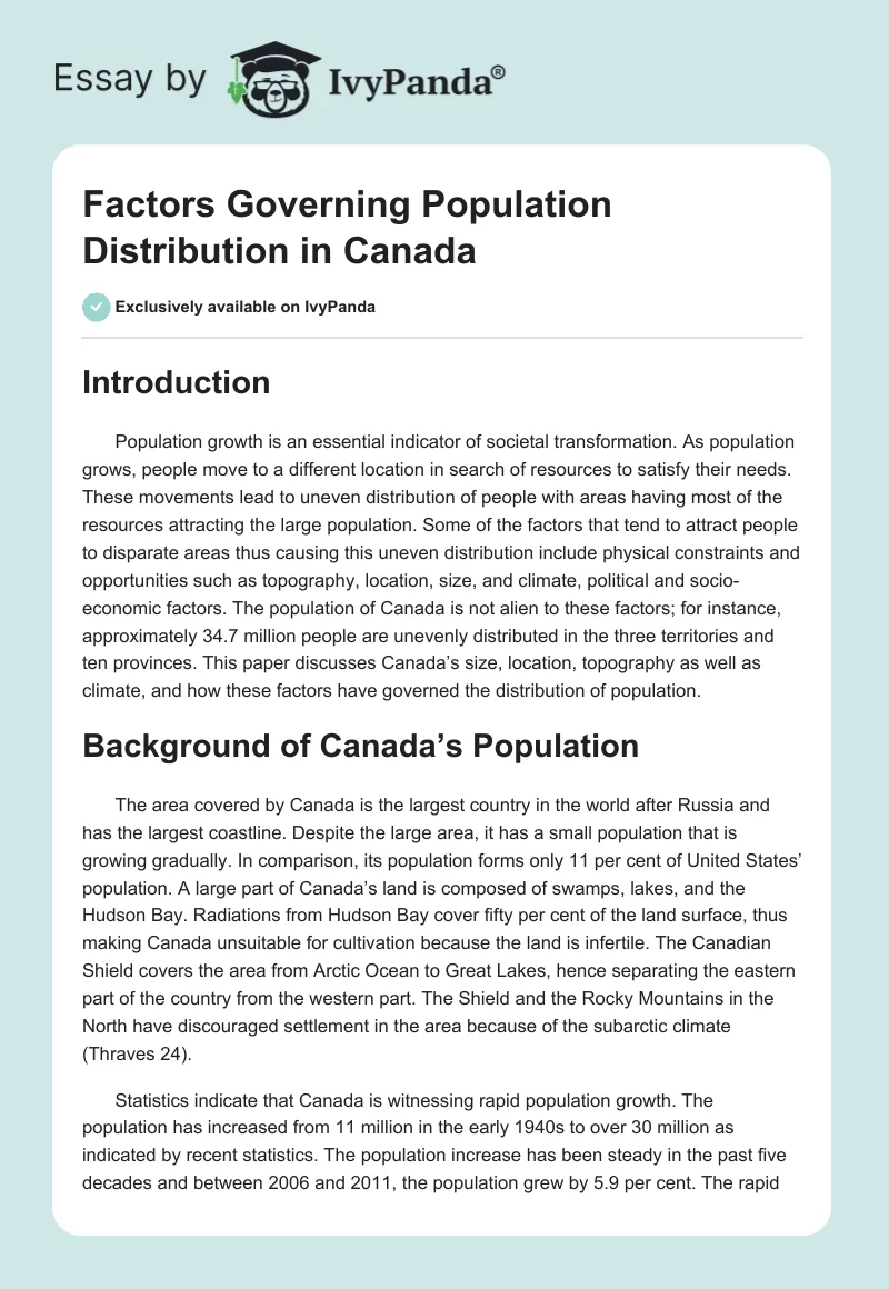 Factors Governing Population Distribution in Canada. Page 1