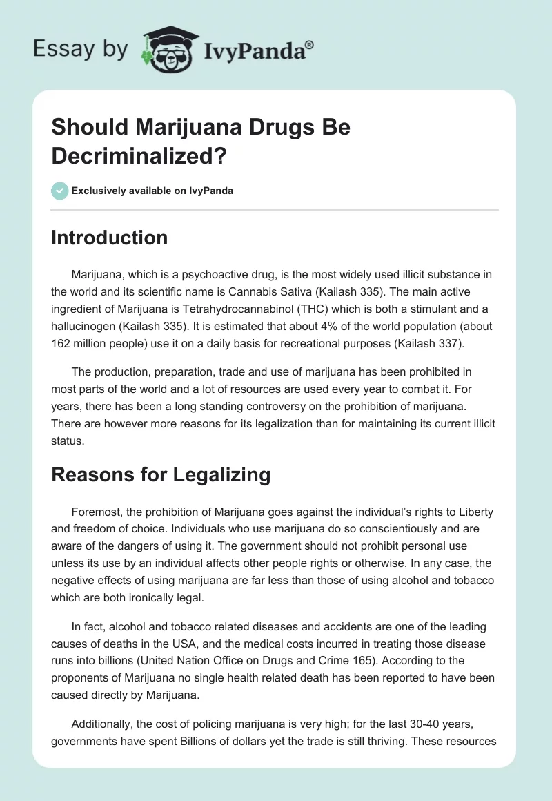 Should Marijuana Drugs Be Decriminalized?. Page 1