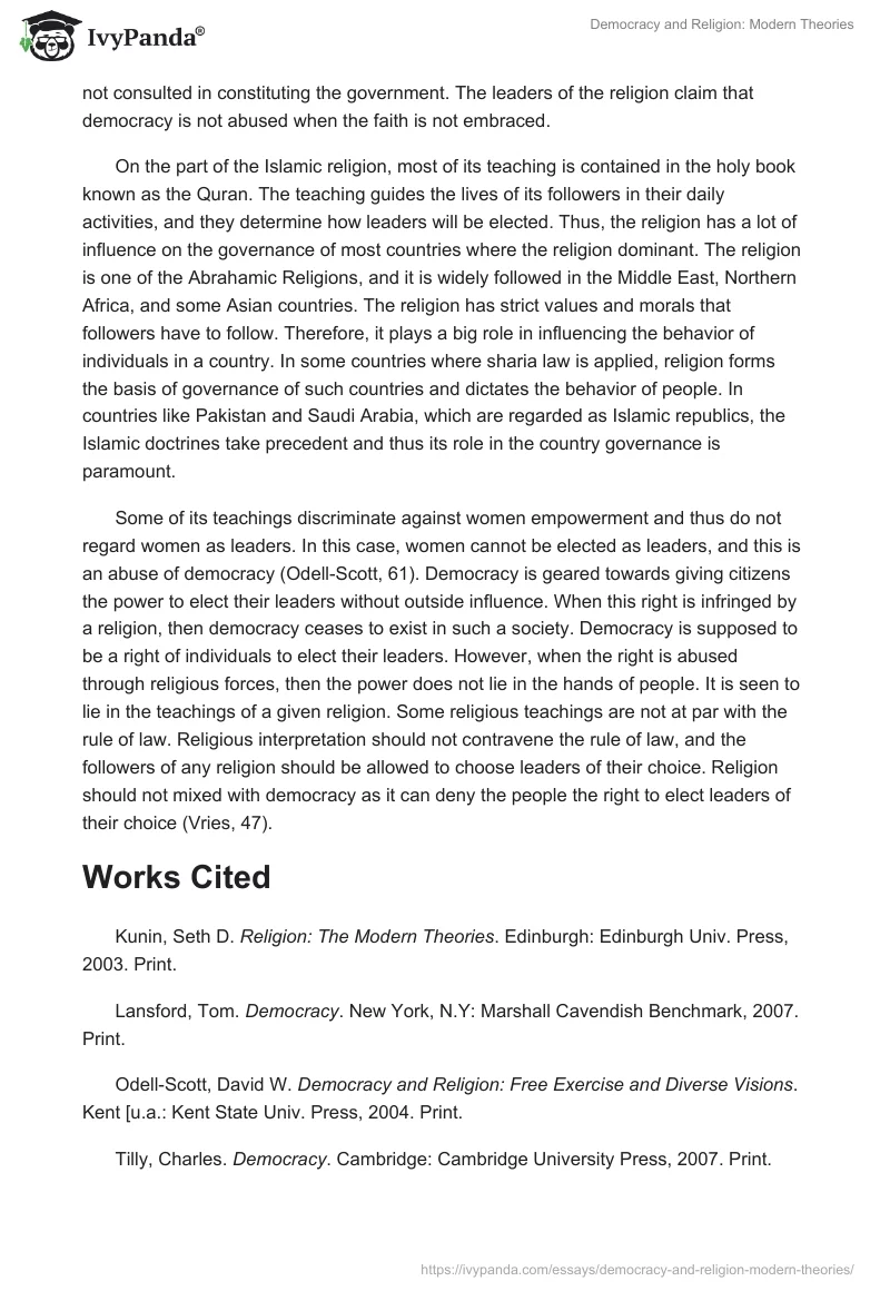 Democracy and Religion: Modern Theories. Page 4