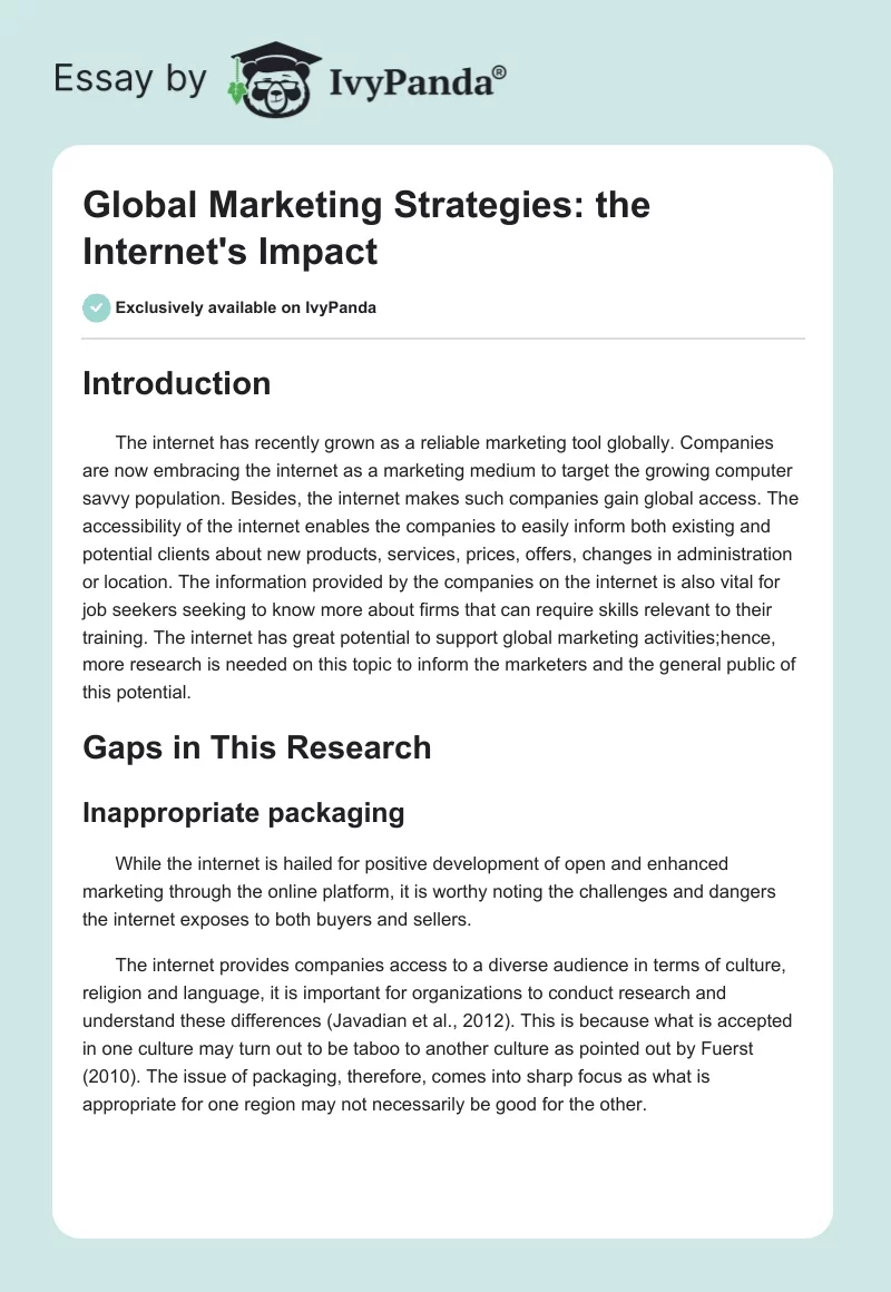 Global Marketing Strategies: The Internet's Impact. Page 1