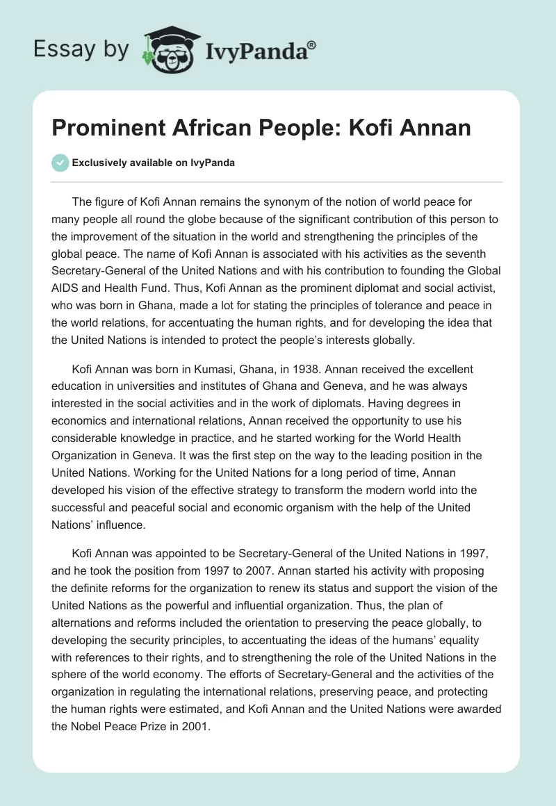 Prominent African People: Kofi Annan. Page 1