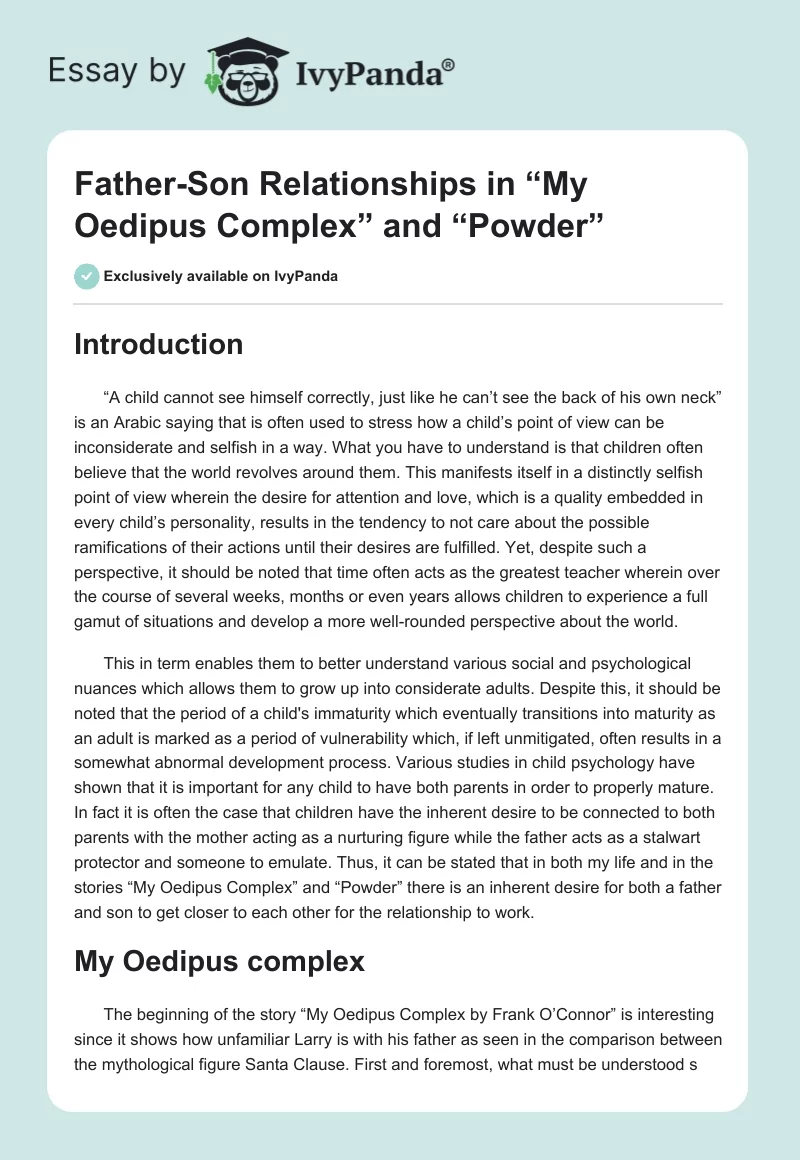 Father-Son Relationships in “My Oedipus Complex” and “Powder”. Page 1