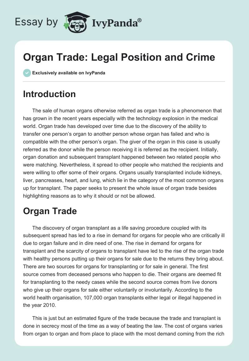 Organ Trade: Legal Position and Crime. Page 1