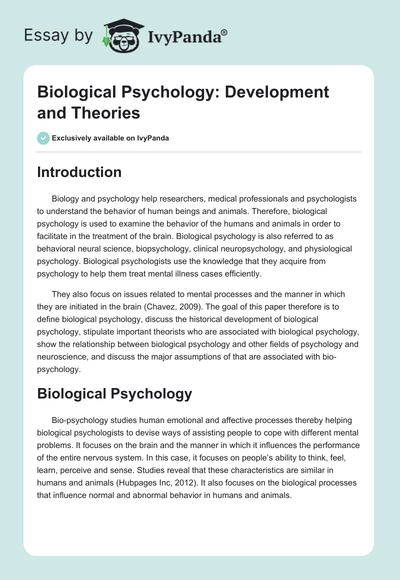 Biological Psychology: Development and Theories. Page 1