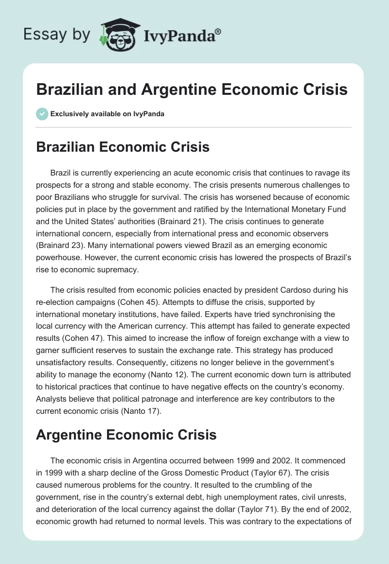 Brazilian and Argentine Economic Crisis. Page 1