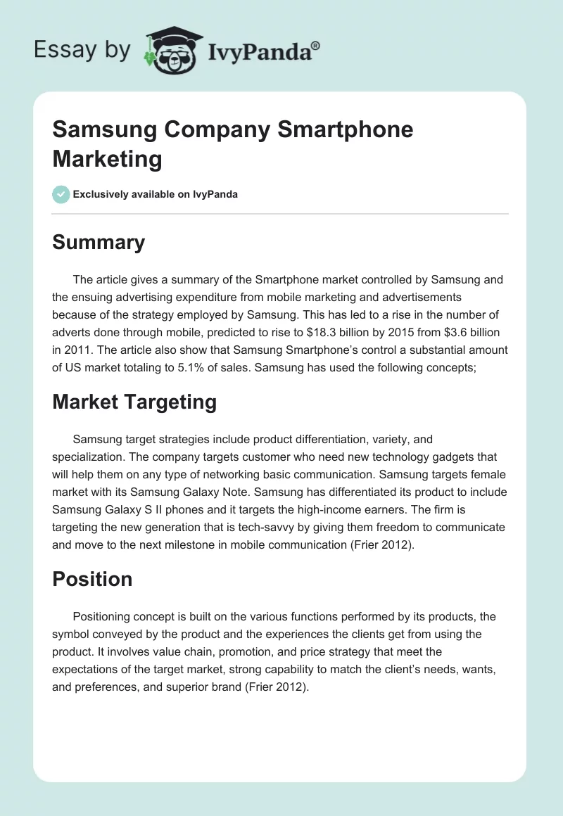Samsung Company Smartphone Marketing. Page 1