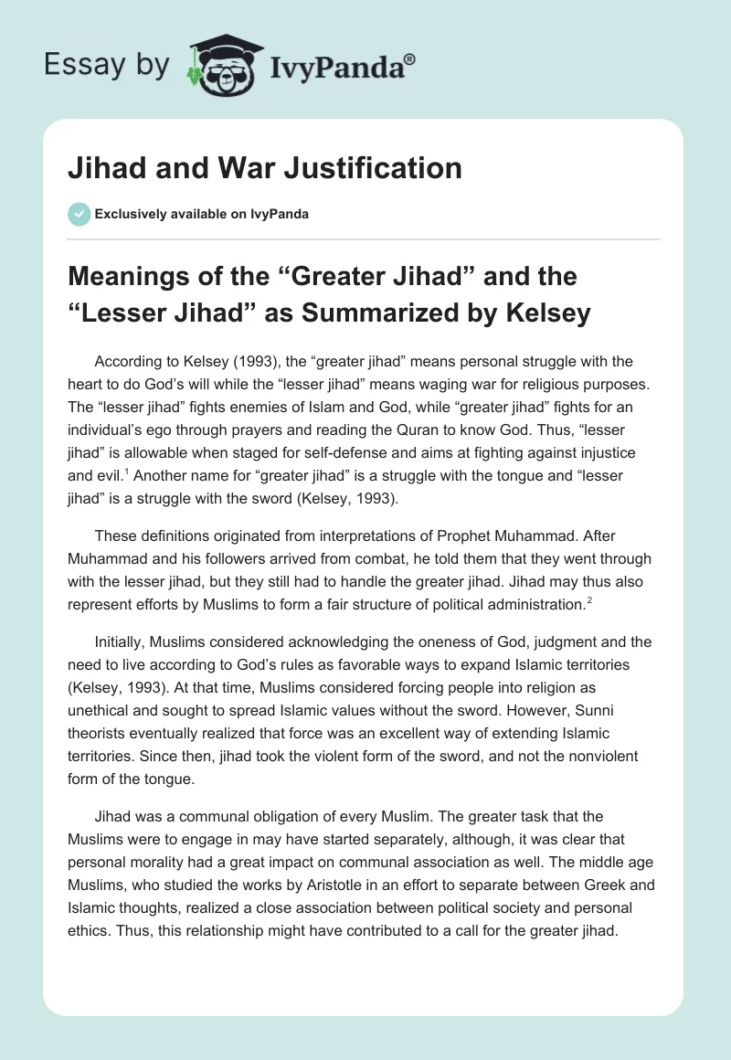 Jihad and War Justification. Page 1