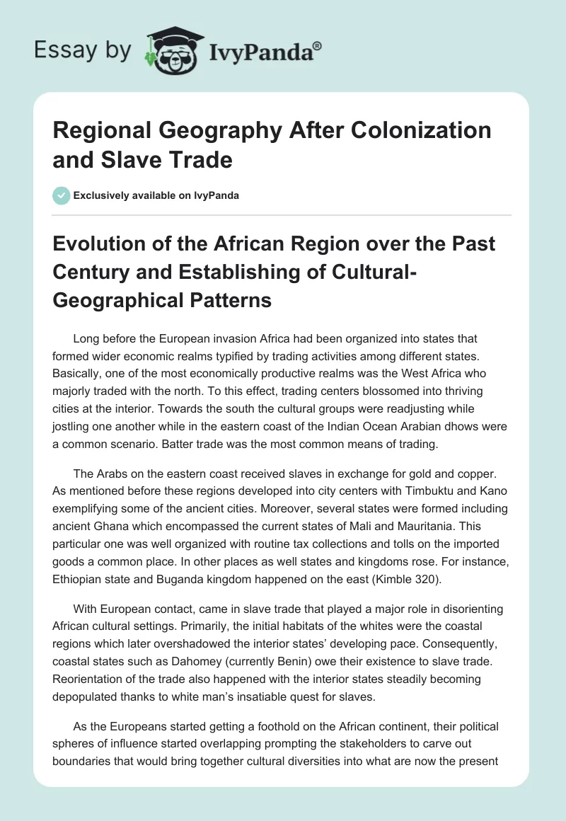 Regional Geography After Colonization and Slave Trade. Page 1