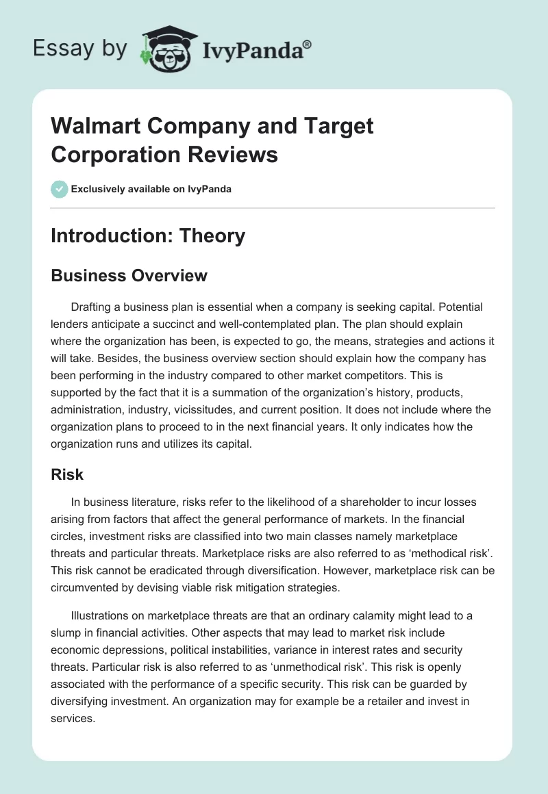 Walmart Company and Target Corporation Reviews. Page 1