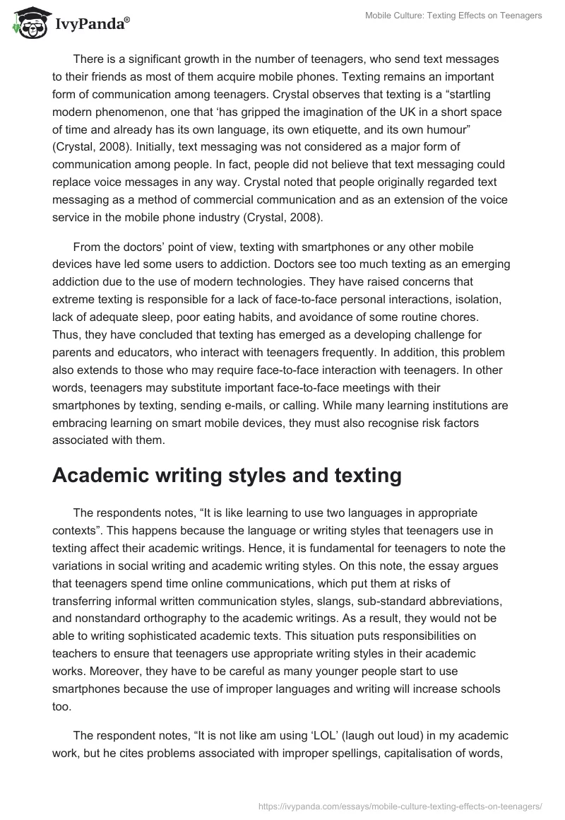 Mobile Culture: Texting Effects on Teenagers. Page 3