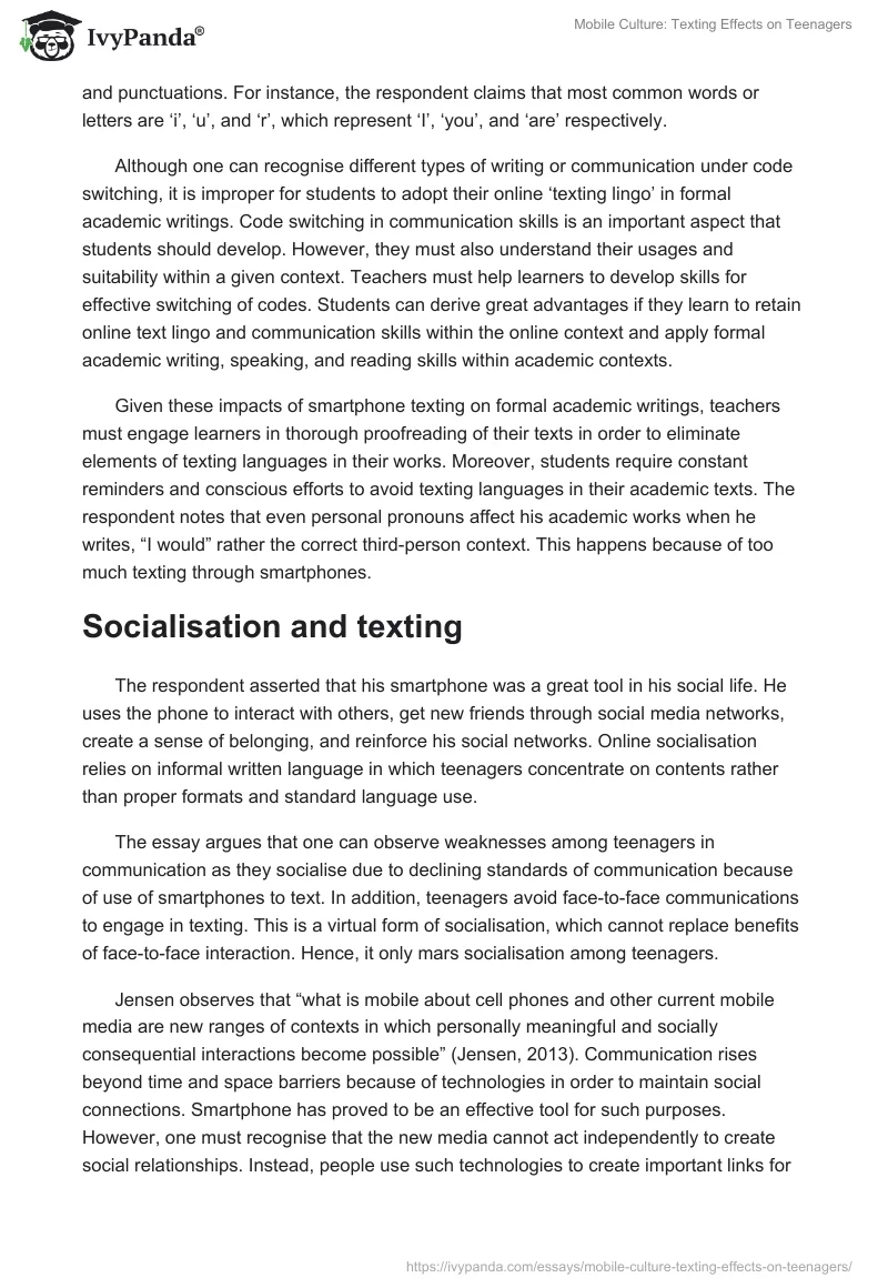 Mobile Culture: Texting Effects on Teenagers. Page 4