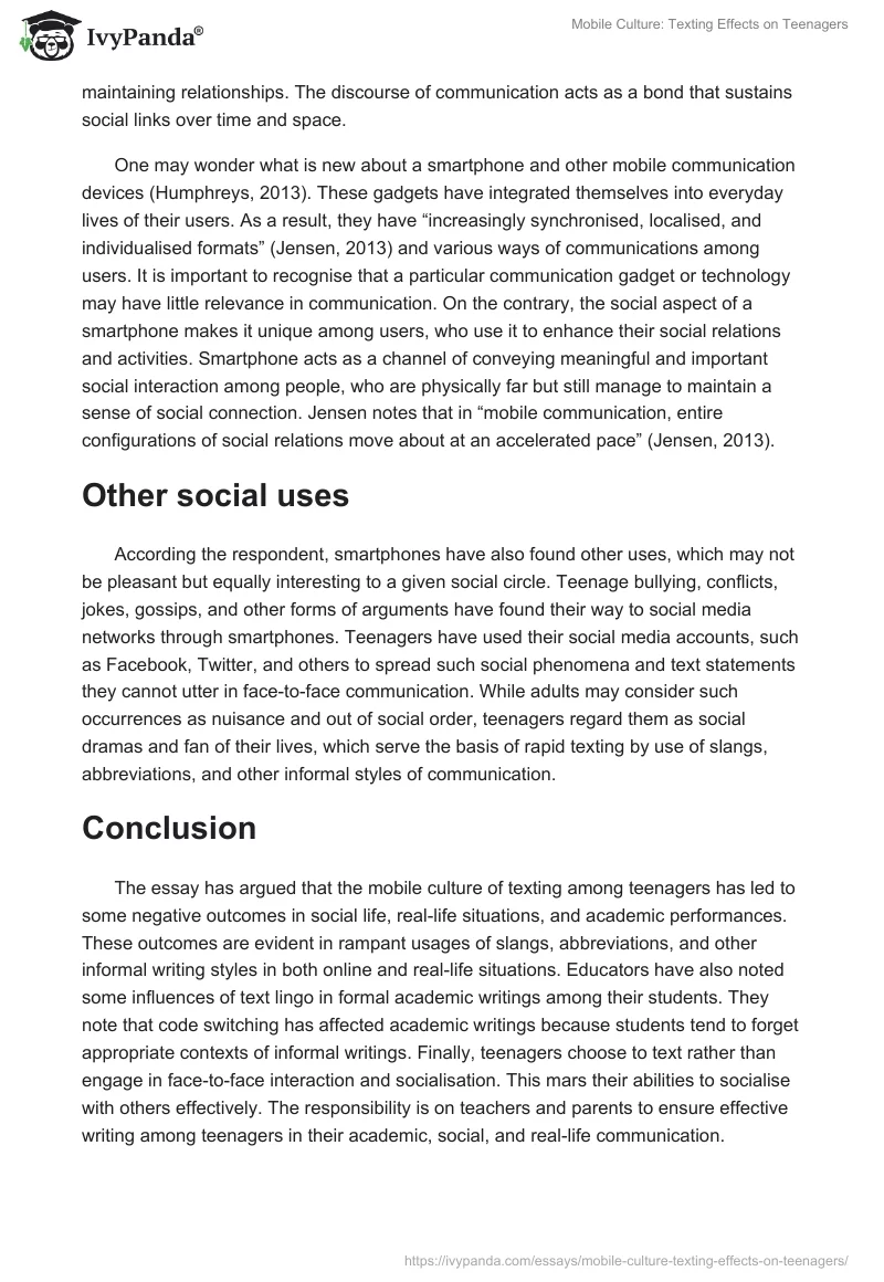 Mobile Culture: Texting Effects on Teenagers. Page 5