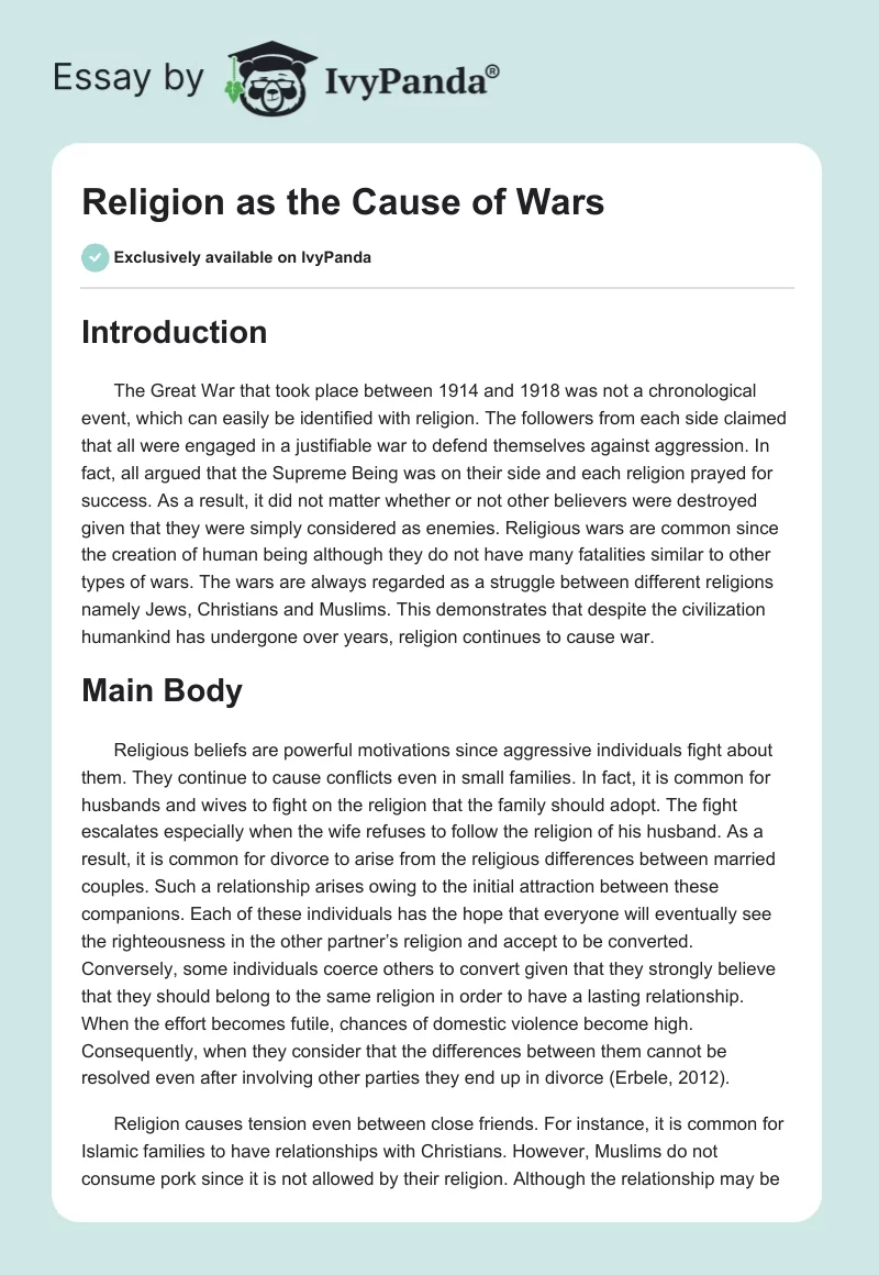 Religion as the Cause of Wars. Page 1