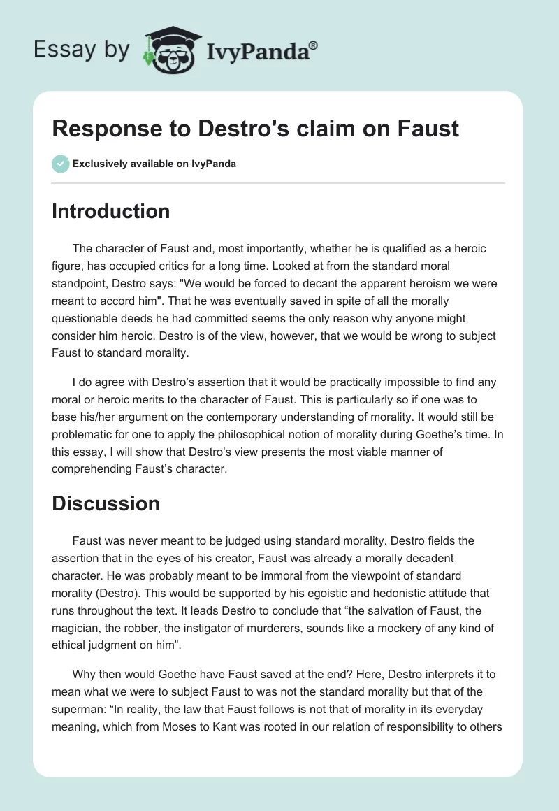Response to Destro's claim on Faust. Page 1