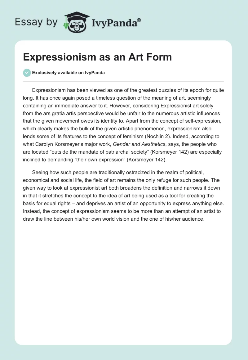 Expressionism as an Art Form. Page 1