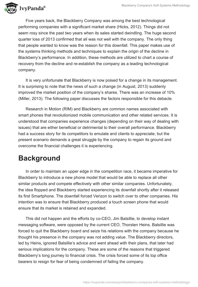 Blackberry Company's Soft Systems Methodology. Page 2
