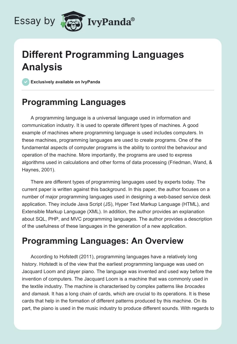 Different Programming Languages Analysis. Page 1