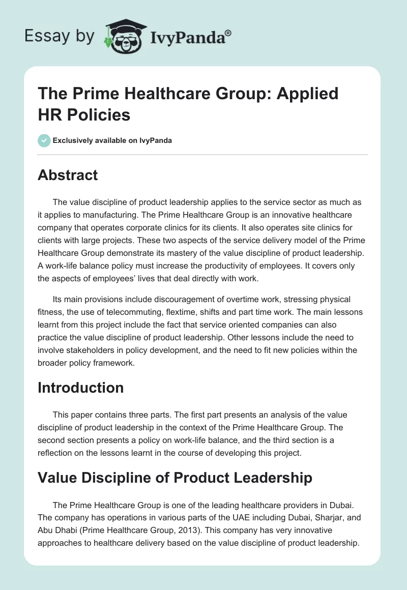 The Prime Healthcare Group: Applied HR Policies. Page 1