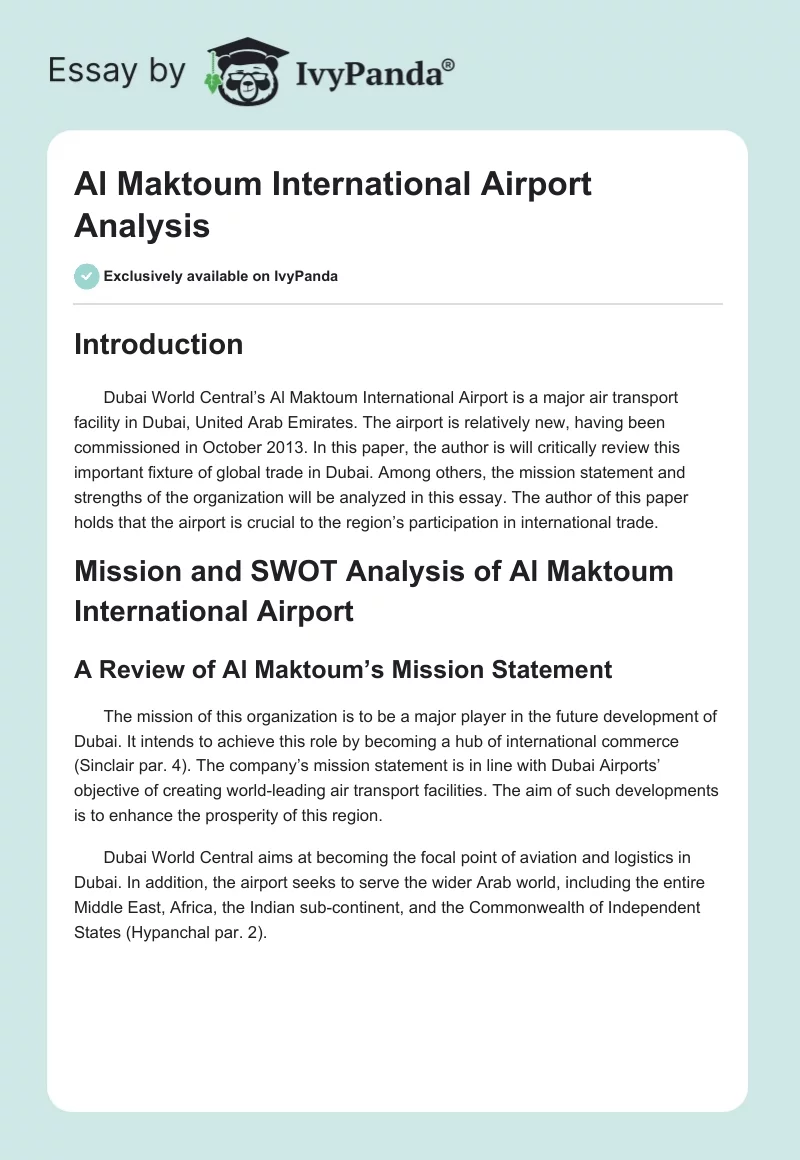 Al Maktoum International Airport Analysis. Page 1