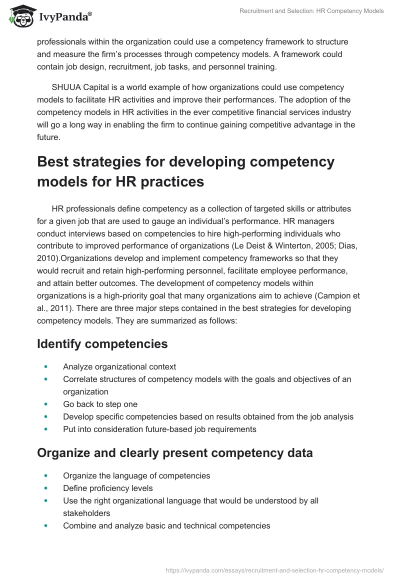 Recruitment and Selection: HR Competency Models. Page 3