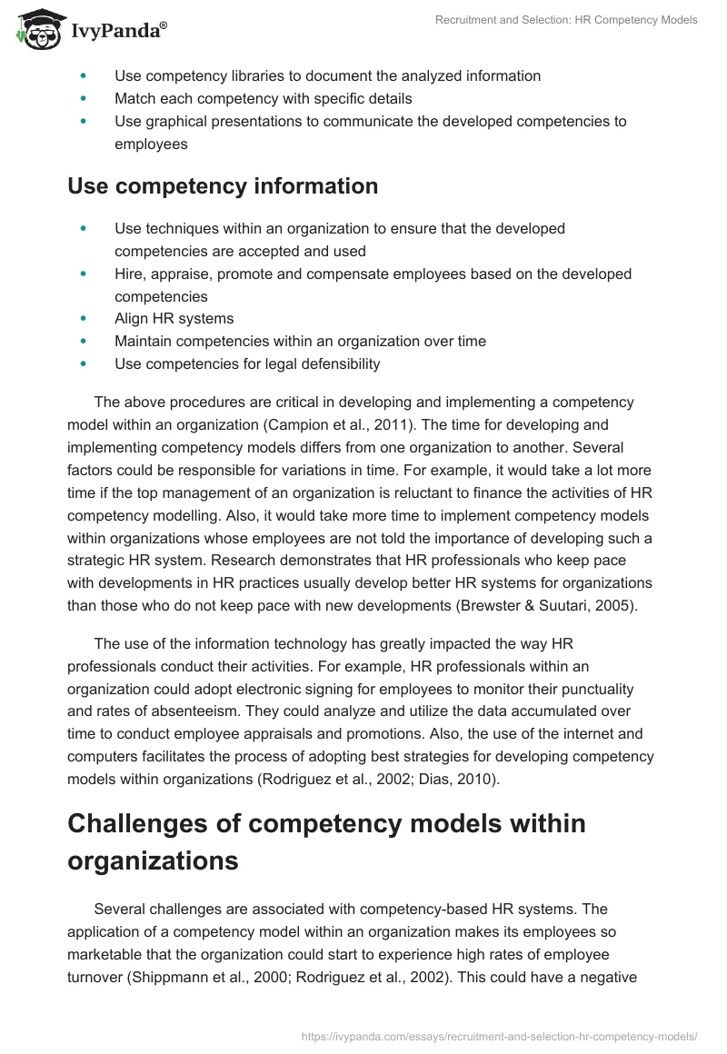 Recruitment and Selection: HR Competency Models. Page 4