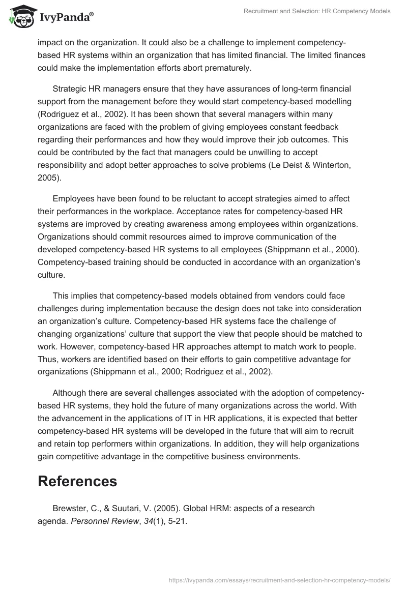 Recruitment and Selection: HR Competency Models. Page 5