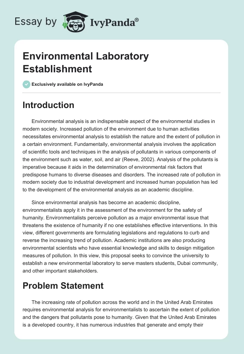 Environmental Laboratory Establishment. Page 1