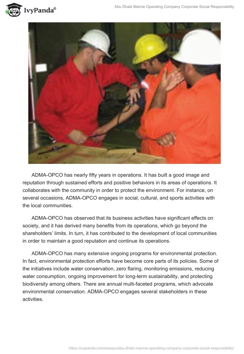 Abu Dhabi Marine Operating Company Corporate Social Responsibility. Page 4