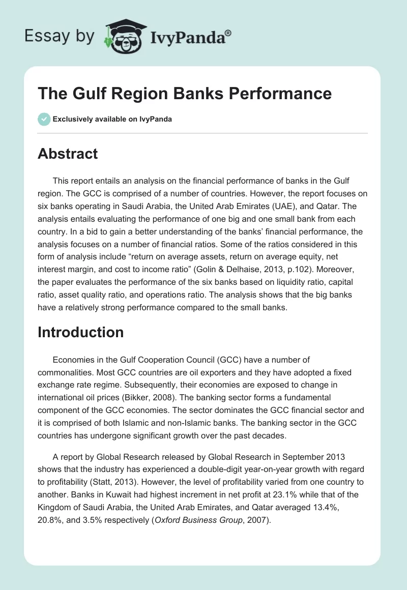 The Gulf Region Banks Performance. Page 1