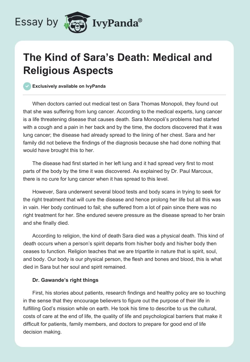 The Kind of Sara’s Death: Medical and Religious Aspects. Page 1