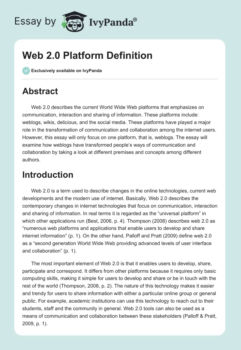 Web 2.0 Platform Definition. Page 1