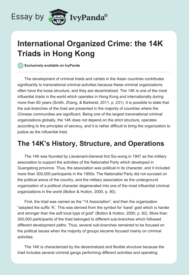 International Organized Crime: The 14K Triads in Hong Kong. Page 1