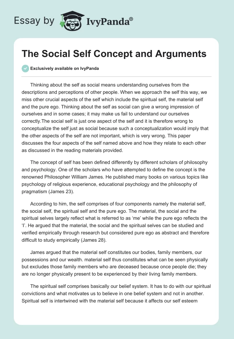 The Social Self Concept and Arguments. Page 1